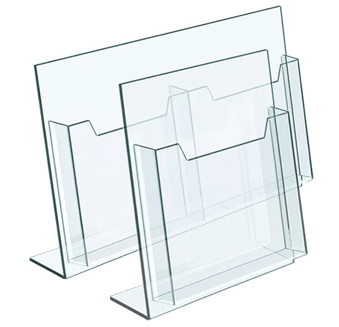 Clear Acrylic Reclined Brochure Holders for Cable/Rod Systems | Nova Display Systems