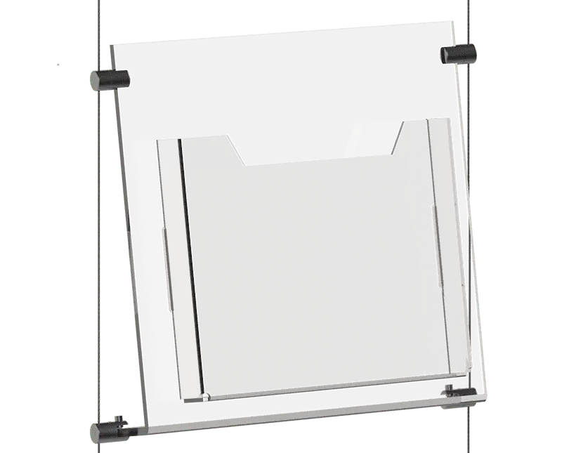 Acrylic Literature Holders — Reclined for Cable/Rod Suspension | Nova Display Systems