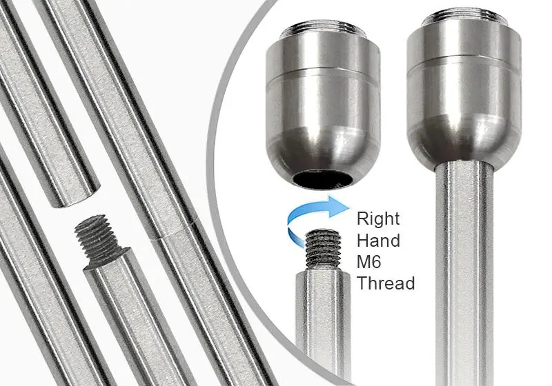 Right-Hand M6 Threaded Rods for 10mm Stainless Steel Rod Systems — Join Multiple Rods Together | Nova Display Systems