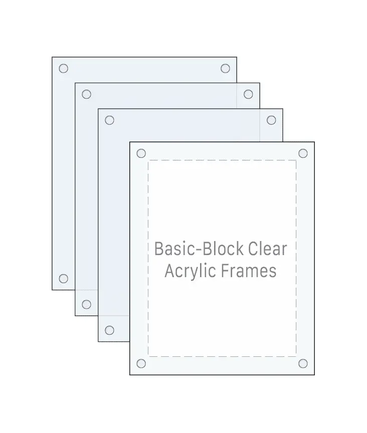 Basic-Block Clear Acrylic Poster Display Bundles — Four Frame Option