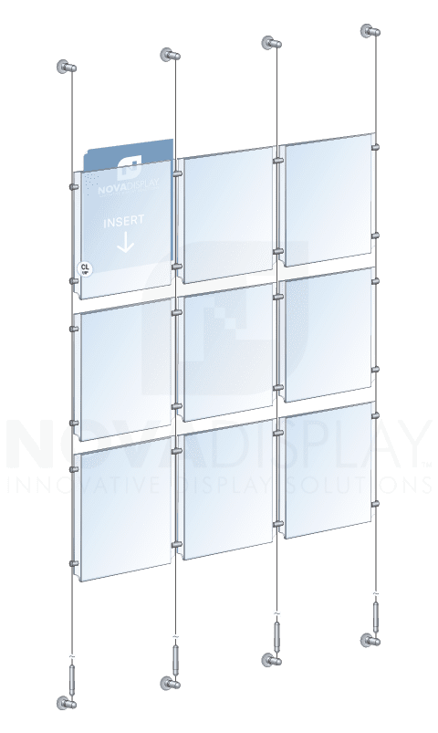 KPI-112 Cable Suspended Easy-Access Acrylic Poster Display Kit Wall-to-Wall Mounted | Nova Display Systems