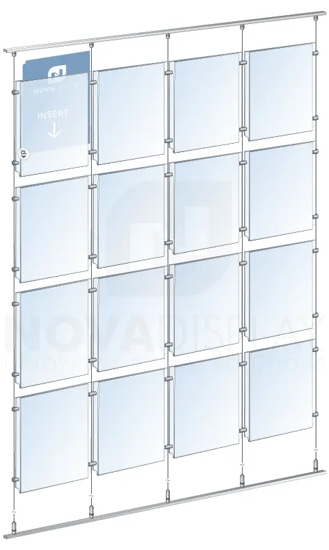 KPI-125 Cable Suspended Easy-Access Acrylic Poster Display Kit Ceiling-to-Floor Mounted on Rails/Tracks | Nova Display Systems