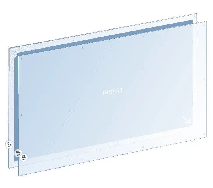Wide Oversized Acrylic Frame with Straight Corners and 10 Holes for M10 Studs