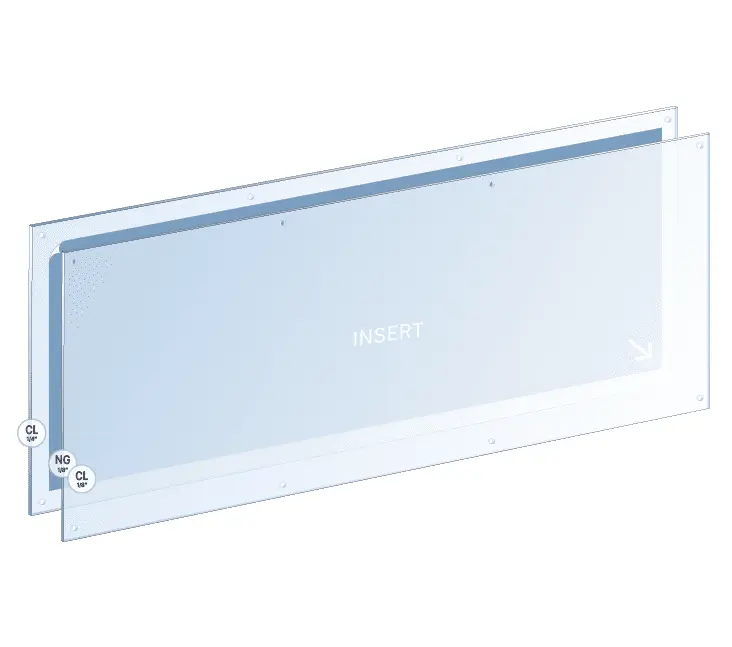 Wide Oversized Acrylic Frame with Straight Corners and 8 Holes for M10 Studs