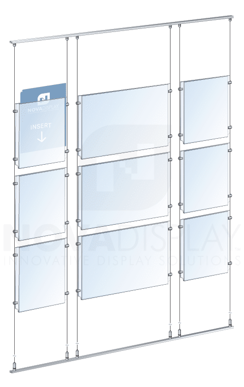 Rail/Track Mounted Acrylic Poster Displays with Tensioned Cables
