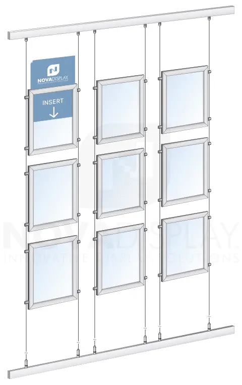 KART-205 Framed Display Kit with Aluminum Frames Suspended with Tensioned Cables onto Wall-to-Wall Rails/Tracks