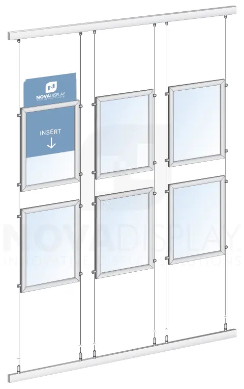 KART-206 Framed Display Kit with Aluminum Frames Suspended with Tensioned Cables onto Wall-to-Wall Rails/Tracks