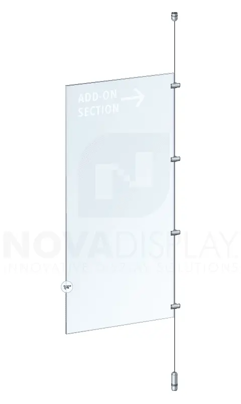 KCPR-002-ADD-CL Cable Suspended Add-on Partition Kit with Acrylic Resin Panels — Crystal Clear Matte Acrylic | Nova Display Systems