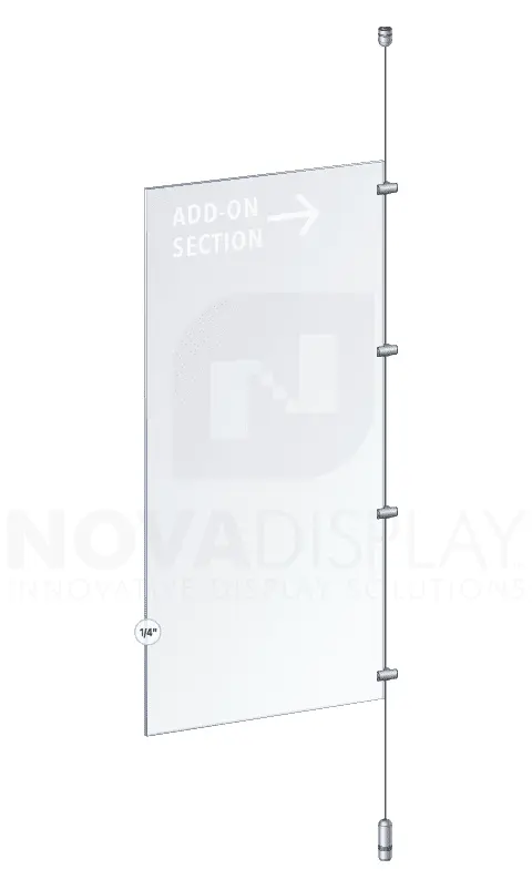 KCPR-005-ADD-FR Cable Suspended Add-on Partition Kit with Acrylic Resin Panels — Two-Side Frost Acrylic | Nova Display Systems