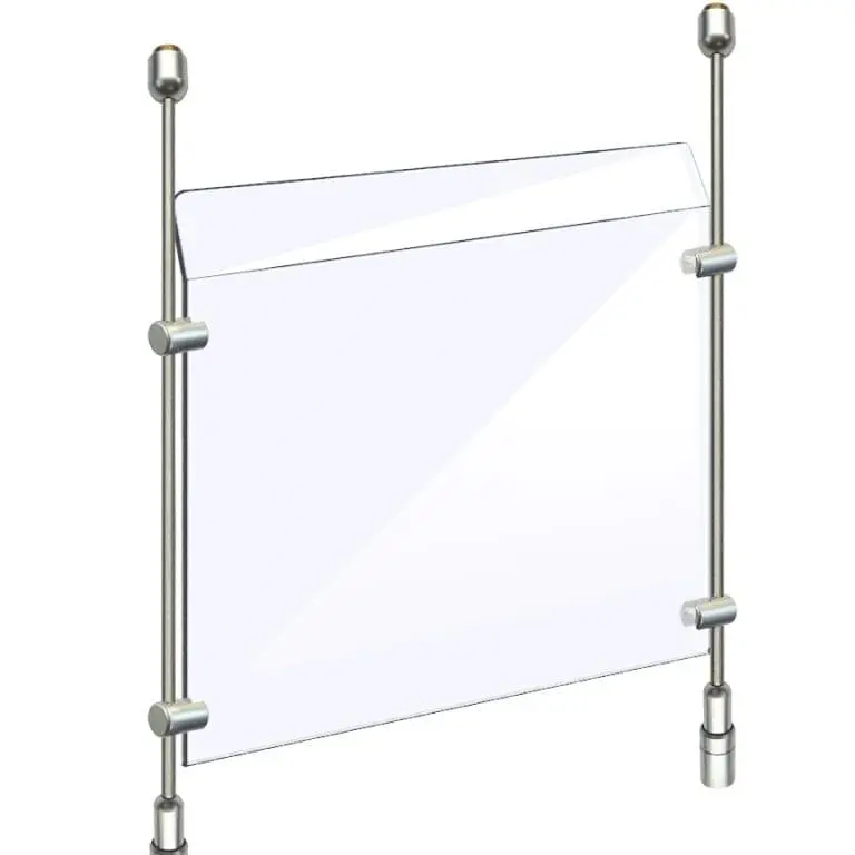 Acrylic Sneeze Guard Suspended from Ceiling-to-Counter with Rods — Acrylic Sneeze Guards for Counter | Nova Display Systems
