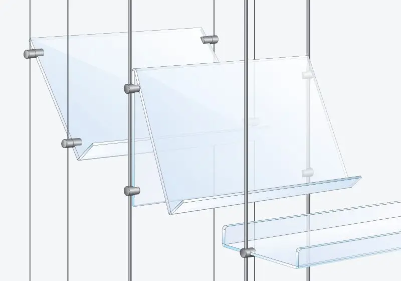 Acrylic Angled/Sloped Shelves Mounting — Hardware Options | Nova Display Systems