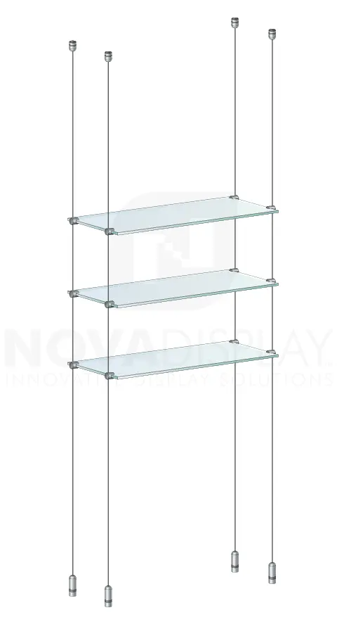 KSI-003 Cable Suspended Glass Shelf Display Kit for Merchandise / Ceiling-to-Floor Cable Suspension | Nova Display Systems