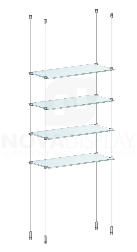 KSI-004 Cable Suspended Glass Shelf Display Kit for Merchandise / Ceiling-to-Floor Cable Suspension | Nova Display Systems