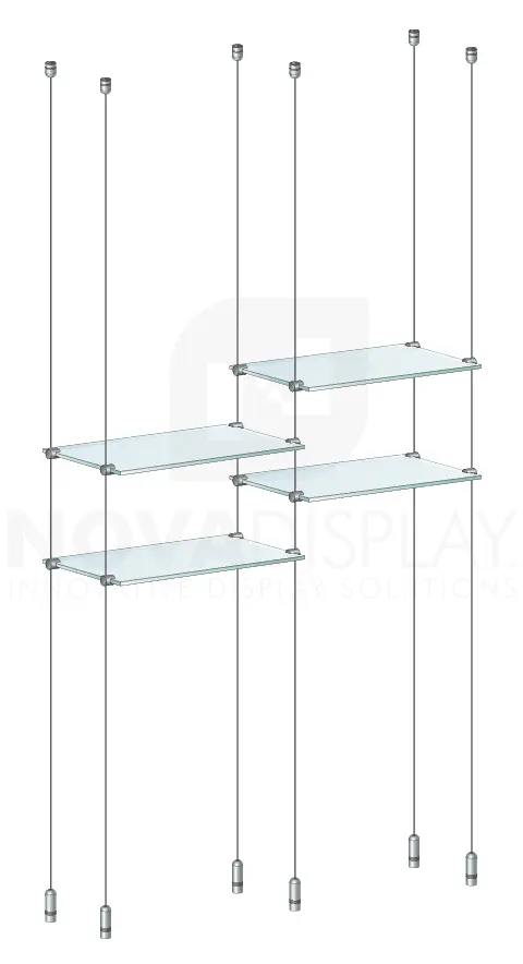 KSI-007 Cable Suspended Glass Shelf Display Kit for Merchandise / Ceiling-to-Floor Cable Suspension | Nova Display Systems