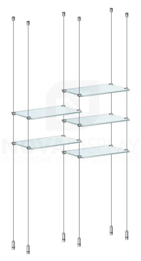 KSI-008 Cable Suspended Glass Shelf Display Kit for Merchandise / Ceiling-to-Floor Cable Suspension | Nova Display Systems