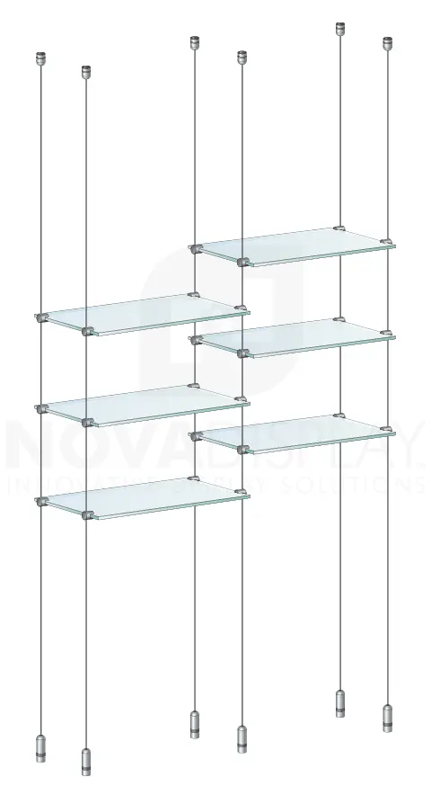 KSI-009 Cable Suspended Glass Shelf Display Kit for Merchandise / Ceiling-to-Floor Cable Suspension | Nova Display Systems