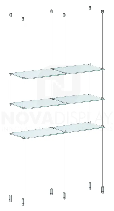 KSI-011 Cable Suspended Glass Shelf Display Kit for Merchandise / Ceiling-to-Floor Cable Suspension | Nova Display Systems