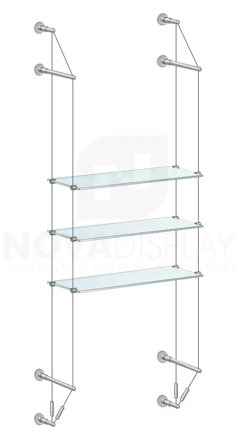 KSI-032 Cable Suspended Glass Shelf Display Kit for Merchandise / Wall-to-Wall Cable Mounted | Nova Display Systems