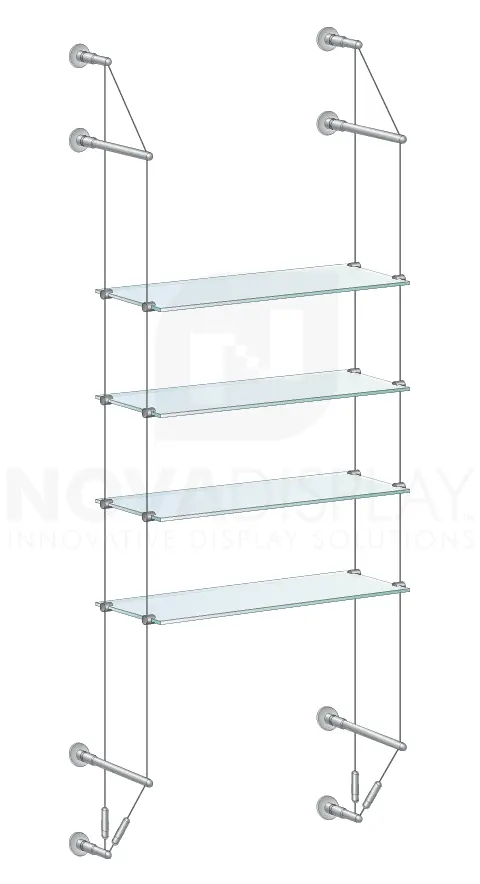 KSI-033 Cable Suspended Glass Shelf Display Kit for Merchandise / Wall-to-Wall Cable Mounted | Nova Display Systems