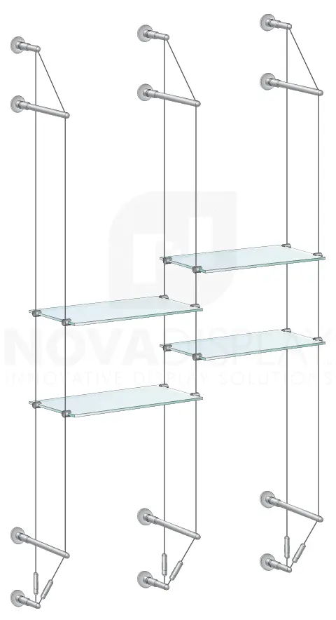 KSI-034 Cable Suspended Glass Shelf Display Kit for Merchandise / Wall-to-Wall Cable Mounted | Nova Display Systems