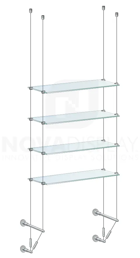 KSI-041 Cable Suspended Glass Shelf Display Kit for Merchandise / Ceiling-to-Wall Cable Suspension | Nova Display Systems