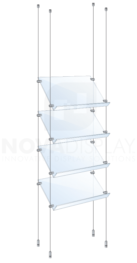 KSP-003 Cable Suspended Sloped Acrylic Shelf Display Kit for Literature / Ceiling-to-Floor Cable Suspension | Nova Display Systems