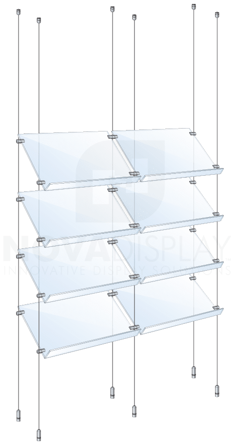 KSP-004 Cable Suspended Sloped Acrylic Shelf Display Kit for Literature / Ceiling-to-Floor Cable Suspension | Nova Display Systems