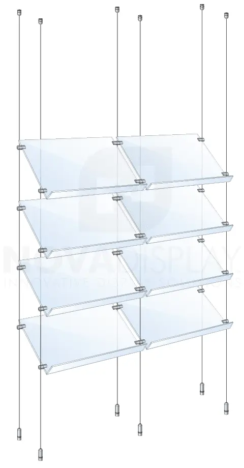 KSP-004 Cable Suspended Sloped Acrylic Shelf Display Kit for Literature / Ceiling-to-Floor Cable Suspension | Nova Display Systems