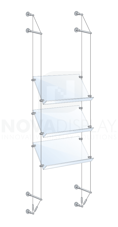 KSP-008 Cable Suspended Sloped Acrylic Shelf Display Kit for Literature / Wall-to-Wall Cable Mounted | Nova Display Systems