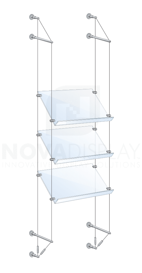 KSP-010 Cable Suspended Sloped Acrylic Shelf Display Kit for Literature / Wall-to-Wall Cable Mounted | Nova Display Systems