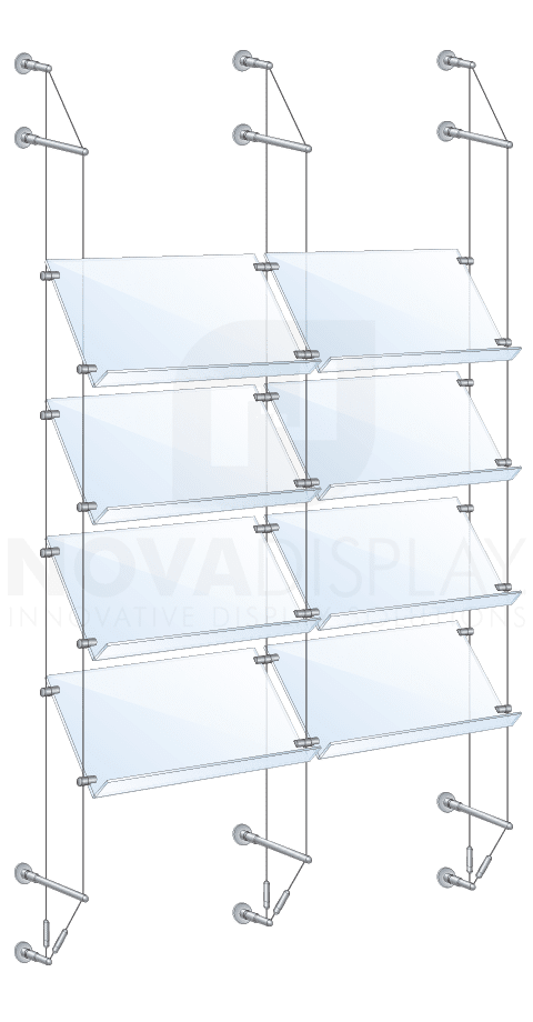 KSP-012 Cable Suspended Sloped Acrylic Shelf Display Kit for Literature / Wall-to-Wall Cable Mounted | Nova Display Systems