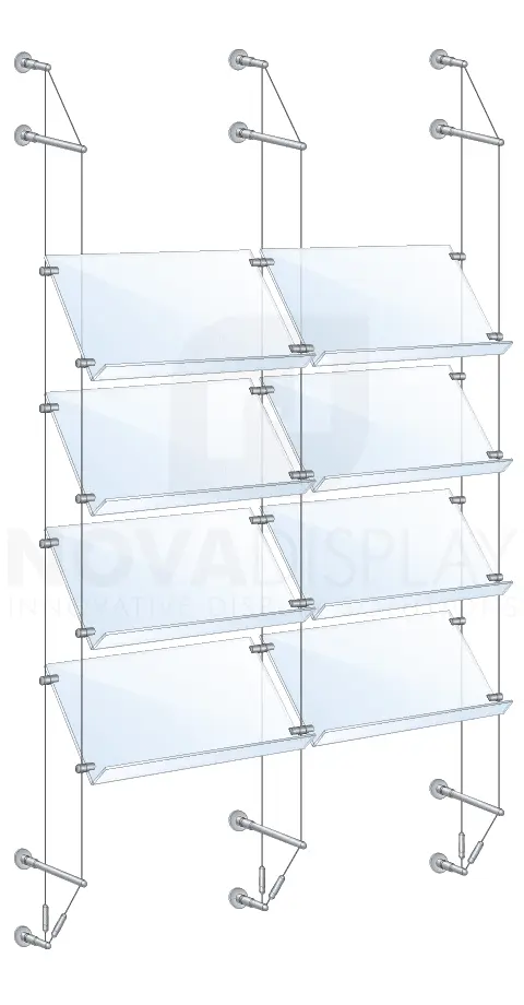 KSP-012 Cable Suspended Sloped Acrylic Shelf Display Kit for Literature / Wall-to-Wall Cable Mounted | Nova Display Systems