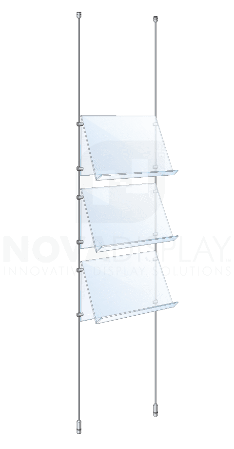KSP-014 Rod Suspended Angled Acrylic Shelf Display Kit for Literature / Ceiling-to-Floor Rod Suspension | Nova Display Systems